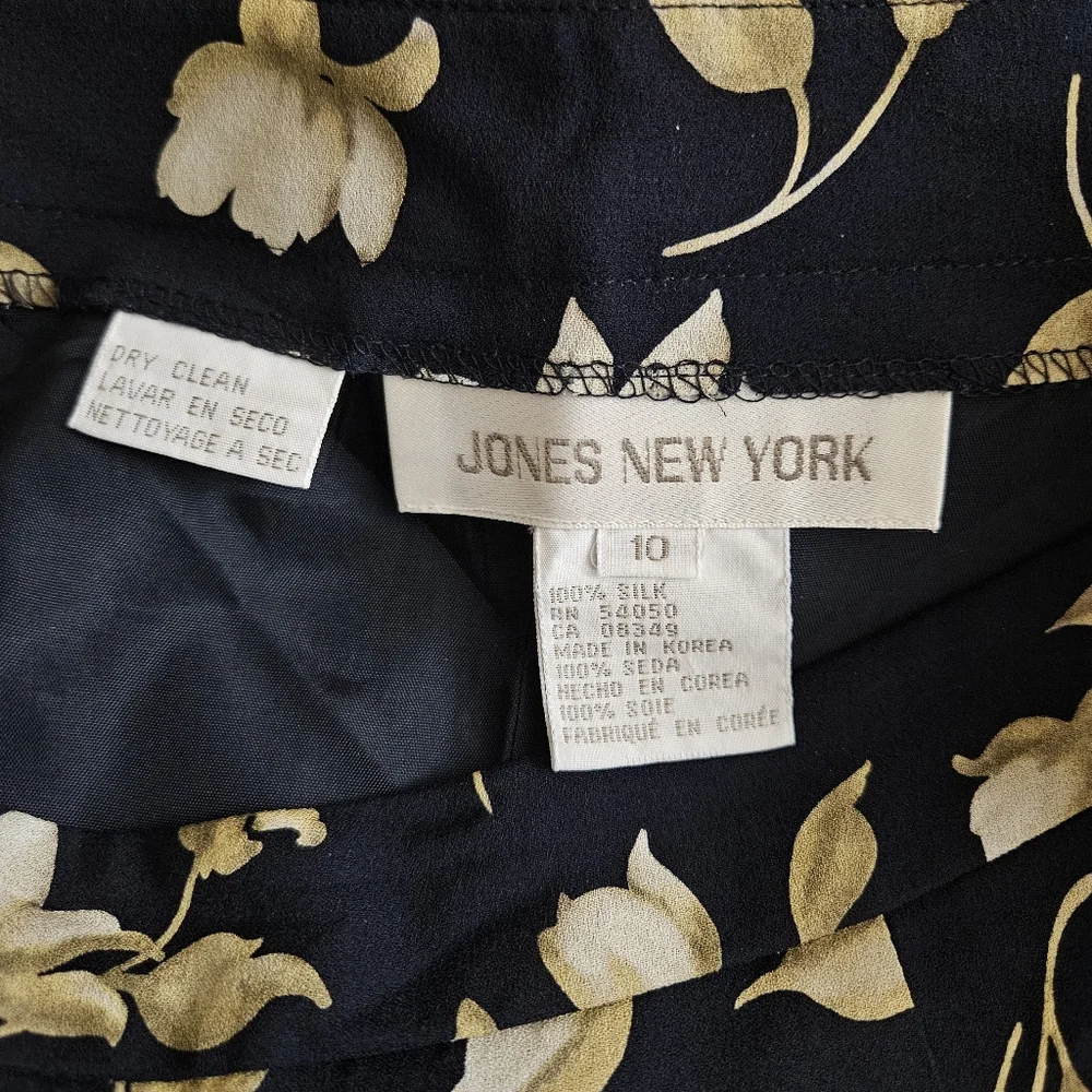 Vintage 1990s Silk Black Floral Maxi Skirt M Column 90s Jones New York Grunge